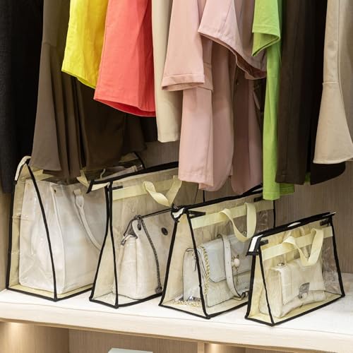 Interesse 12 Packs Dust Bags for Handbags, Clear Handbag Storage, Purse Storage Organizer for Closet, Purse Cover Hanging Closet Organizer with Zipper and Handles - Image 2
