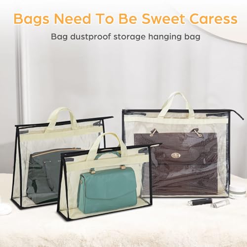 Interesse 12 Packs Dust Bags for Handbags, Clear Handbag Storage, Purse Storage Organizer for Closet, Purse Cover Hanging Closet Organizer with Zipper and Handles - Image 4
