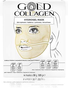 GOLD COLLAGEN Hydrogel Mask Set Face Masks Skincare Set for Dehydrated Tired Skin Pack of 4 Sheet Mask with Hyaluronic Acid Against Wrinkles Fine Lines Cooling Effect Made in South Korea - Image 1