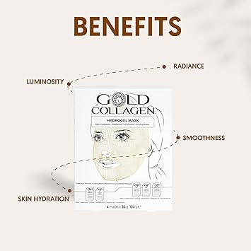 GOLD COLLAGEN Hydrogel Mask Set Face Masks Skincare Set for Dehydrated Tired Skin Pack of 4 Sheet Mask with Hyaluronic Acid Against Wrinkles Fine Lines Cooling Effect Made in South Korea - Image 3