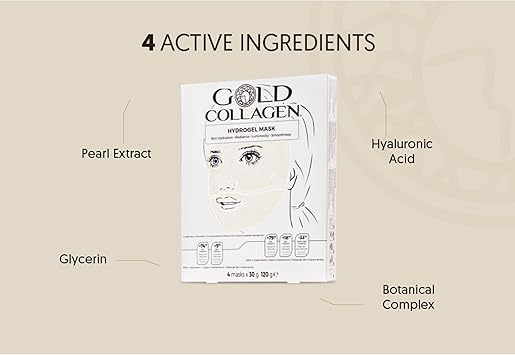 GOLD COLLAGEN Hydrogel Mask Set Face Masks Skincare Set for Dehydrated Tired Skin Pack of 4 Sheet Mask with Hyaluronic Acid Against Wrinkles Fine Lines Cooling Effect Made in South Korea - Image 2