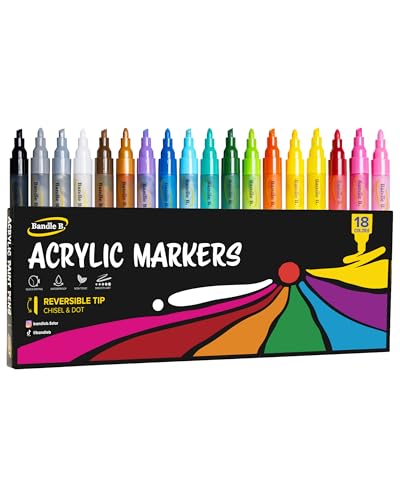 Bandle B. Bandle B Acrylic Paint Markers Set of 18 Paint Pens for Art Fabric Coloring and JournalingQuickDrying Waterproof NonToxic Reversible ChiselDot Tip - Image 1