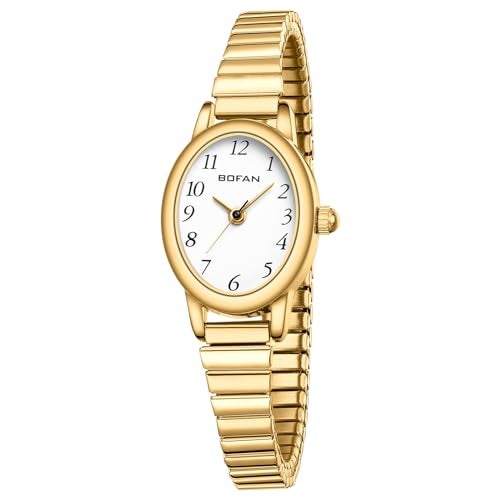BOFAN Small Gold Watches for Women Easy Read Ladies Quartz Wrist Watch with Stainless Steel Expansion Band,Waterproof.（6.10in-6.89in） - Image 1