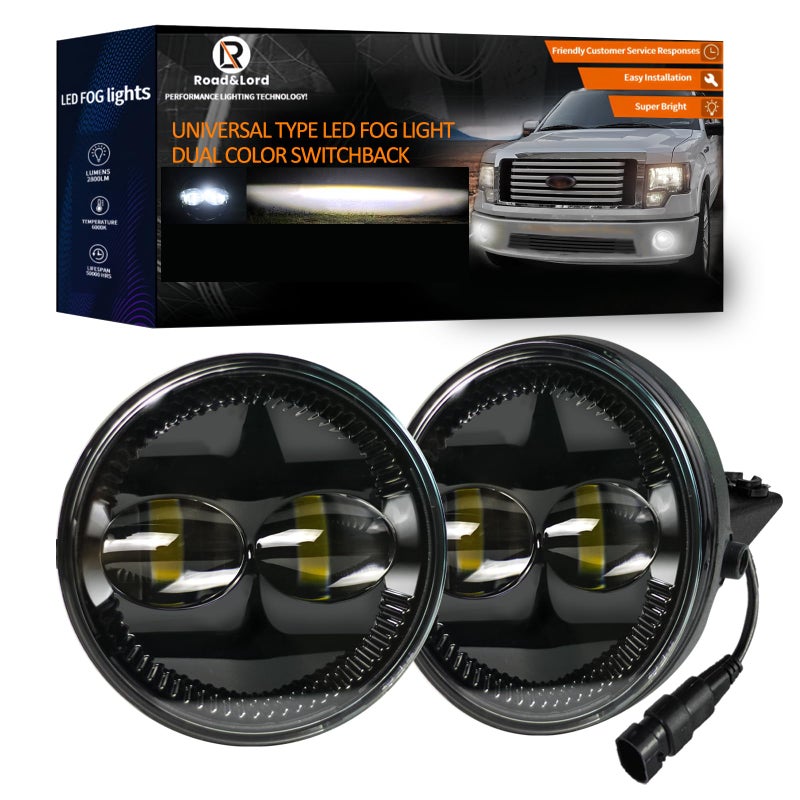 RoadandLord لمصابيح الضباب LED متوافقة مع F150 20062014 رانجر 20082011 إكسبيديشن 20072014 مصابيح الضباب مزدوجة اللون معتمدة من DOT مجموعة مصابيح القيادة بمصد مزدوج اللون ضوء أبيض