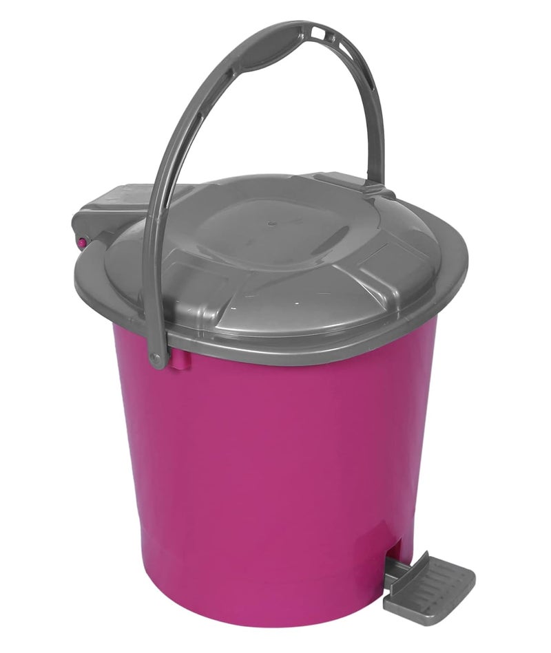 Kuber Industries Durable Plastic Pedal Dustbin|Waste Bin|Trash Can For Kitchen & Home With Handle,10 Litre,Pack of 2 (Pink) - Image 2