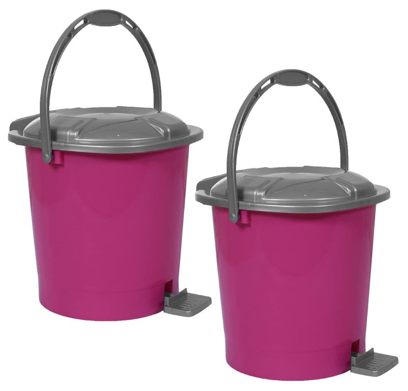 Kuber Industries Durable Plastic Pedal Dustbin|Waste Bin|Trash Can For Kitchen & Home With Handle,10 Litre,Pack of 2 (Pink) - Image 1