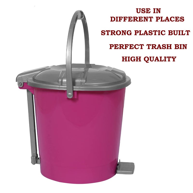 Kuber Industries Durable Plastic Pedal Dustbin|Waste Bin|Trash Can For Kitchen & Home With Handle,10 Litre,Pack of 2 (Pink) - Image 4