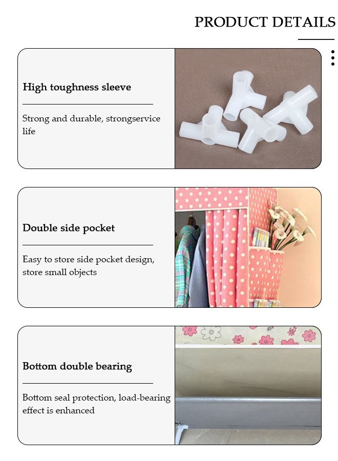 DUNISO Portable Fabric Wardrobe Clothes Storage Organizer with Side Pockets, Fabric Wardrobe for Clothing with Hanging Rail, Combination Wardrobe, Steel Pipe Thickened Reinforced Storage Cabinet, Clothes Rack for Bedroom, Cloakroom - Image 4