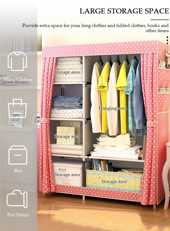 DUNISO Portable Fabric Wardrobe Clothes Storage Organizer with Side Pockets, Fabric Wardrobe for Clothing with Hanging Rail, Combination Wardrobe, Steel Pipe Thickened Reinforced Storage Cabinet, Clothes Rack for Bedroom, Cloakroom - Image 3