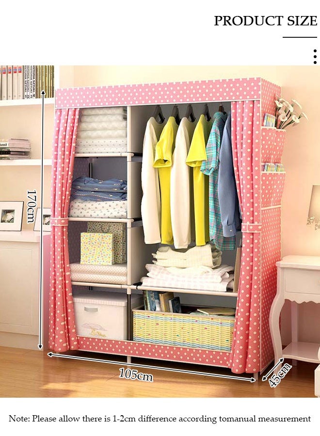 DUNISO Portable Fabric Wardrobe Clothes Storage Organizer with Side Pockets, Fabric Wardrobe for Clothing with Hanging Rail, Combination Wardrobe, Steel Pipe Thickened Reinforced Storage Cabinet, Clothes Rack for Bedroom, Cloakroom - Image 2