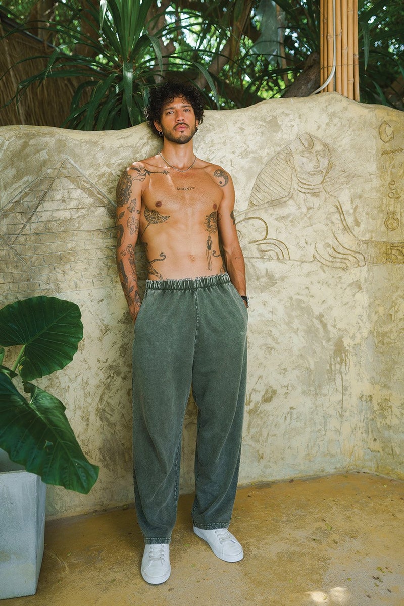 Bonkers Corner Olive Faded Loose Fit Pants for Men's - Image 1