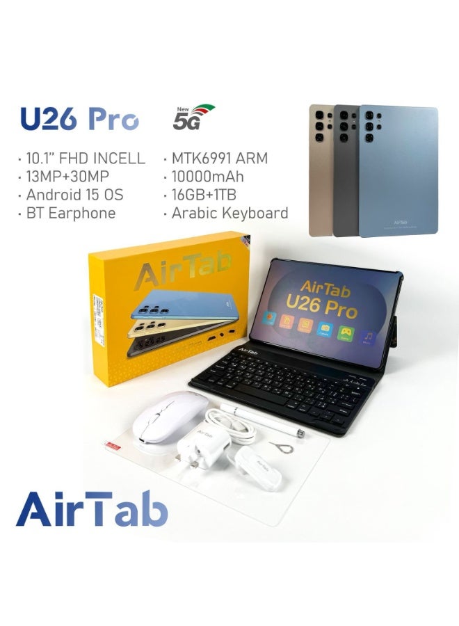 AIR TAB U26 Pro Tablet,10.1 Inch, 16GB RAM, 1TB ROM, High-Resolution Cameras 13MP And 30MP Camera, Large Battery 10000mAh, Mouse,Keyboard.Pen (Blue) - Image 4