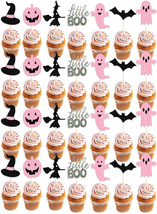 MZ.ogm 42Pcs Pink Halloween Cupcake Toppers Halloween Baby Shower Decorations A Little Boo Is Almost Due Baby Shower spooky One Birthday Decorations Girl Pink - Image 1