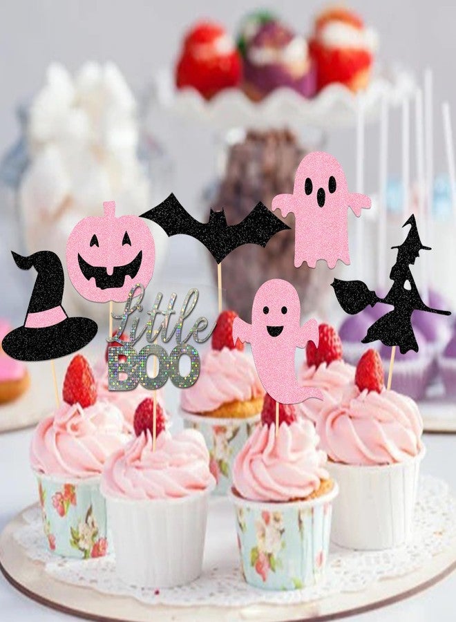 MZ.ogm 42Pcs Pink Halloween Cupcake Toppers Halloween Baby Shower Decorations A Little Boo Is Almost Due Baby Shower spooky One Birthday Decorations Girl Pink - Image 3
