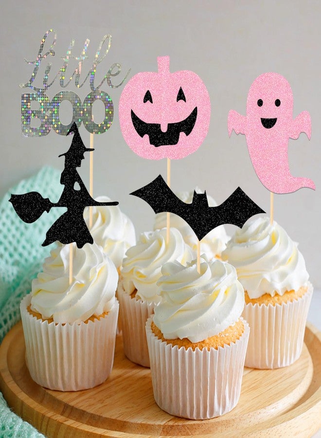 MZ.ogm 42Pcs Pink Halloween Cupcake Toppers Halloween Baby Shower Decorations A Little Boo Is Almost Due Baby Shower spooky One Birthday Decorations Girl Pink - Image 2