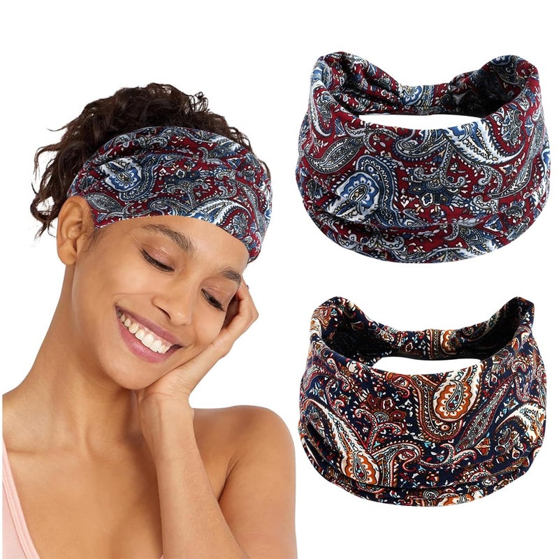 M'AYCREATE MAYCREATE® 2Pcs Fashion Sport Headbands for Women Moisture-wicking Headbands Stretchy Pre-tie Running Hairbands Quick Drying Boho Stylish Sport Head Bands for Yoga, Jogging - Image 1