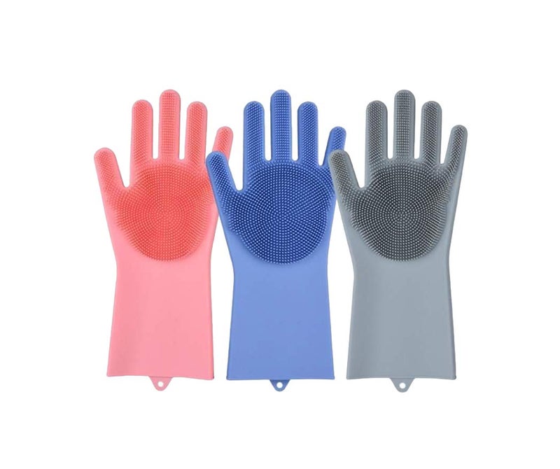 TETRIX Silicone Scrubbing Gloves Scrub Cleaning Gloves with Scrubber for Dishwashing and Pet Grooming Latex Multi Color 1 Pair - Image 1
