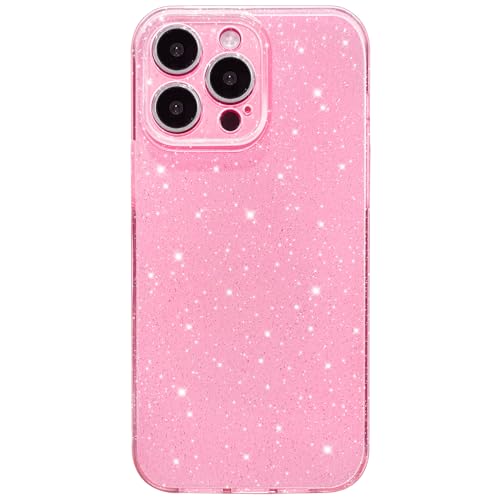 Hython Case for iPhone 14 Pro Case Glitter Cute Sparkly Shiny Bling Sparkle Phone Cases 6.1", Thin Slim Fit Soft TPU Bumper Shockproof Rubber Protective Cover for Women Girls Girly, Bright Pink - Image 1