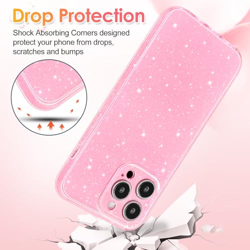 Hython Case for iPhone 14 Pro Case Glitter Cute Sparkly Shiny Bling Sparkle Phone Cases 6.1", Thin Slim Fit Soft TPU Bumper Shockproof Rubber Protective Cover for Women Girls Girly, Bright Pink - Image 4
