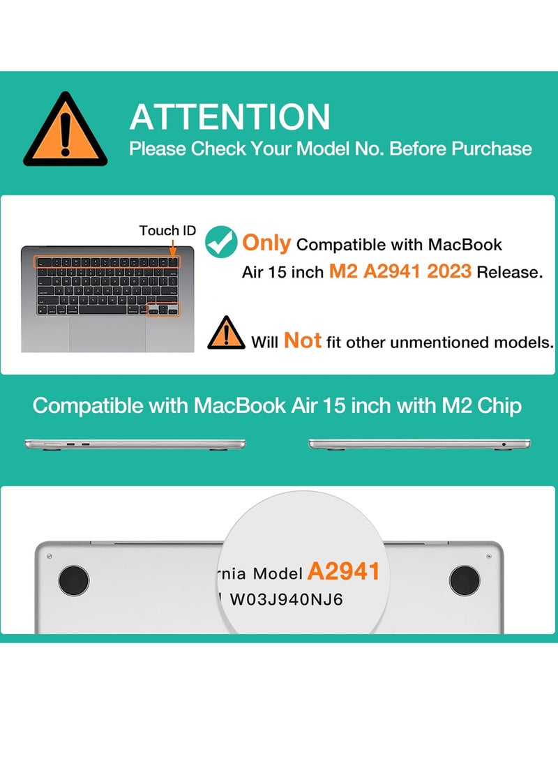 حافظة واقية متينة صلبة لجهاز MacBook Air 2023 مقاس 15 بوصة (طراز A2941، شريحة M2)، تصميم شفاف للغاية لملاءمة مثالية وعرض رائع - Image 2