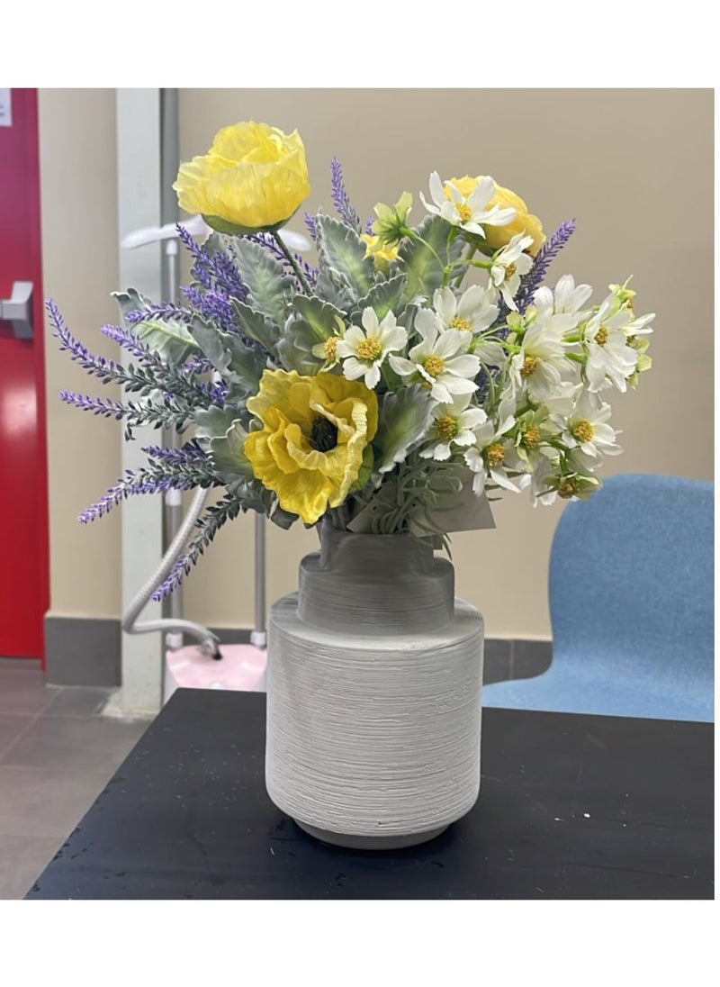 Gulf Flowers - Gulf Flowers Artificial Flower Arrangement – Yellow, White & Purple Faux Flowers in Grey Ceramic Vase – 36cm Tall Realistic Floral Decor for Home, Office & Events - Image 1