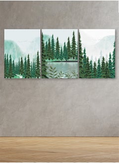 Set Of 3 Framed Canvas Wall Arts Stretched Over Wooden Frame with a Nature Design
