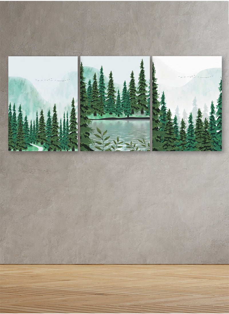Marktna - Set Of 3 Framed Canvas Wall Arts Stretched Over Wooden Frame with a Nature Design - Image 1