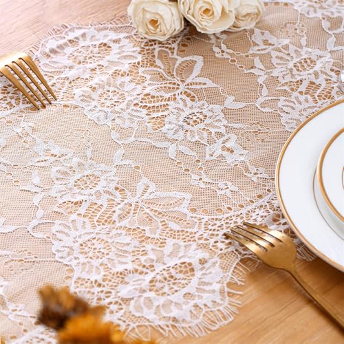 B.Cool B-COOL 5 Packs Lace Table Runner 14x120 Inch Rustic Wedding White Table Runners for Rectangle Table Vintage Hollow Lace Floral Outdoor Fall Thanksgiving Table Decoration - Image 2