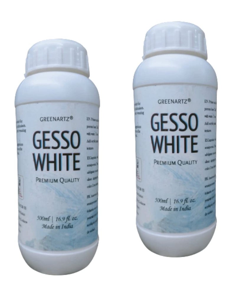 GREENARTZ® 1litre (2pcs x 500ml) Gesso White for oil and acrylic painting | Universal smooth Primer | Texture Medium for wood canvas (800g X 2) - Image 1