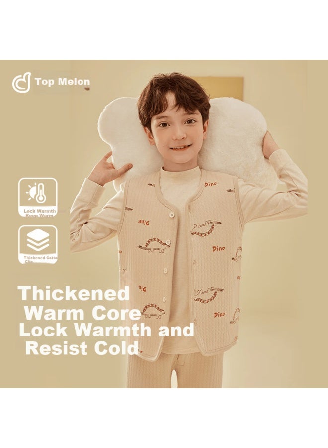 Dingguagua Children's Vest For Spring, Autumn And Winter Thick Cotton Undershirt For Boys And Girls Inner Wear Vest Inner Layer Girls School Uniform Essential Beige 120