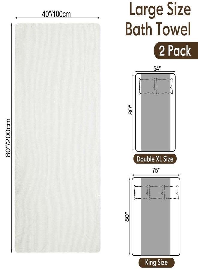 SmoothNovelty 2 قطع من مناشف الاستحمام الكبيرة 40'' x 80'' للبالغين، منشفة شاطئ ضخمة من الفليس كورال XXL، مناشف ناعمة سريعة الجفاف وامتصاص مع حلقة للتعليق للاستخدام في الحمام والسبا (كريم) - Image 2