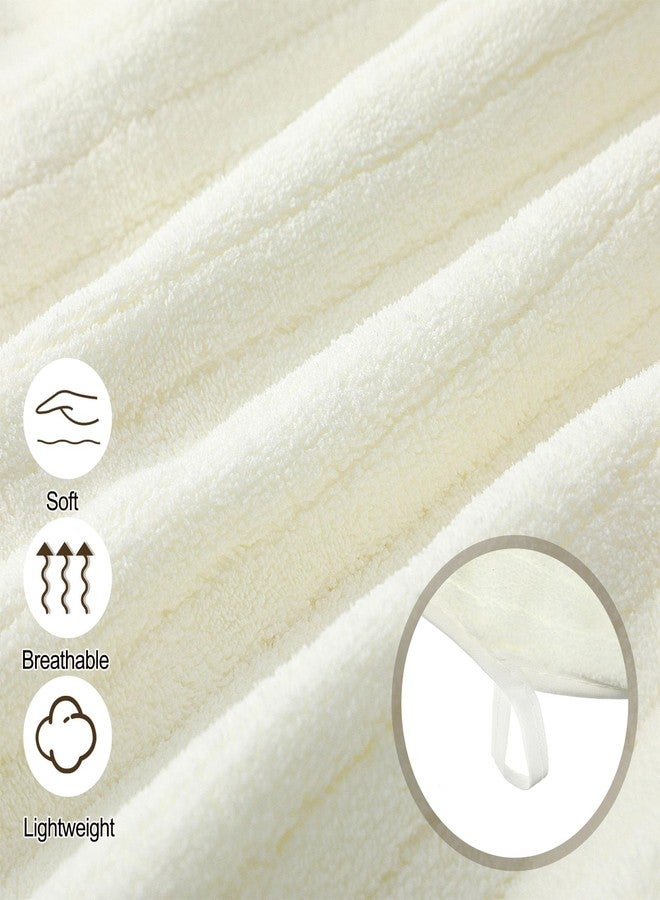 SmoothNovelty 2 قطع من مناشف الاستحمام الكبيرة 40'' x 80'' للبالغين، منشفة شاطئ ضخمة من الفليس كورال XXL، مناشف ناعمة سريعة الجفاف وامتصاص مع حلقة للتعليق للاستخدام في الحمام والسبا (كريم) - Image 3