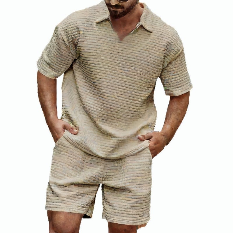 Men's Plus Size Summer Polo Short Sleeve Set Casual Jacquard Checkered Sports Tracksuit - Image 3