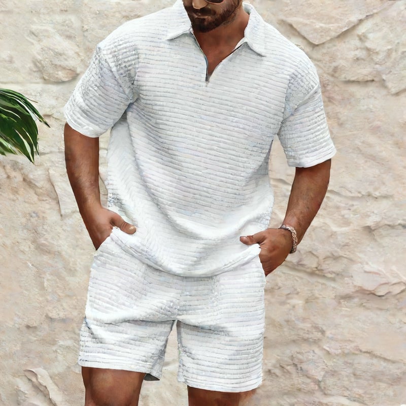 Men's Plus Size Summer Polo Short Sleeve Set Casual Jacquard Checkered Sports Tracksuit - Image 2