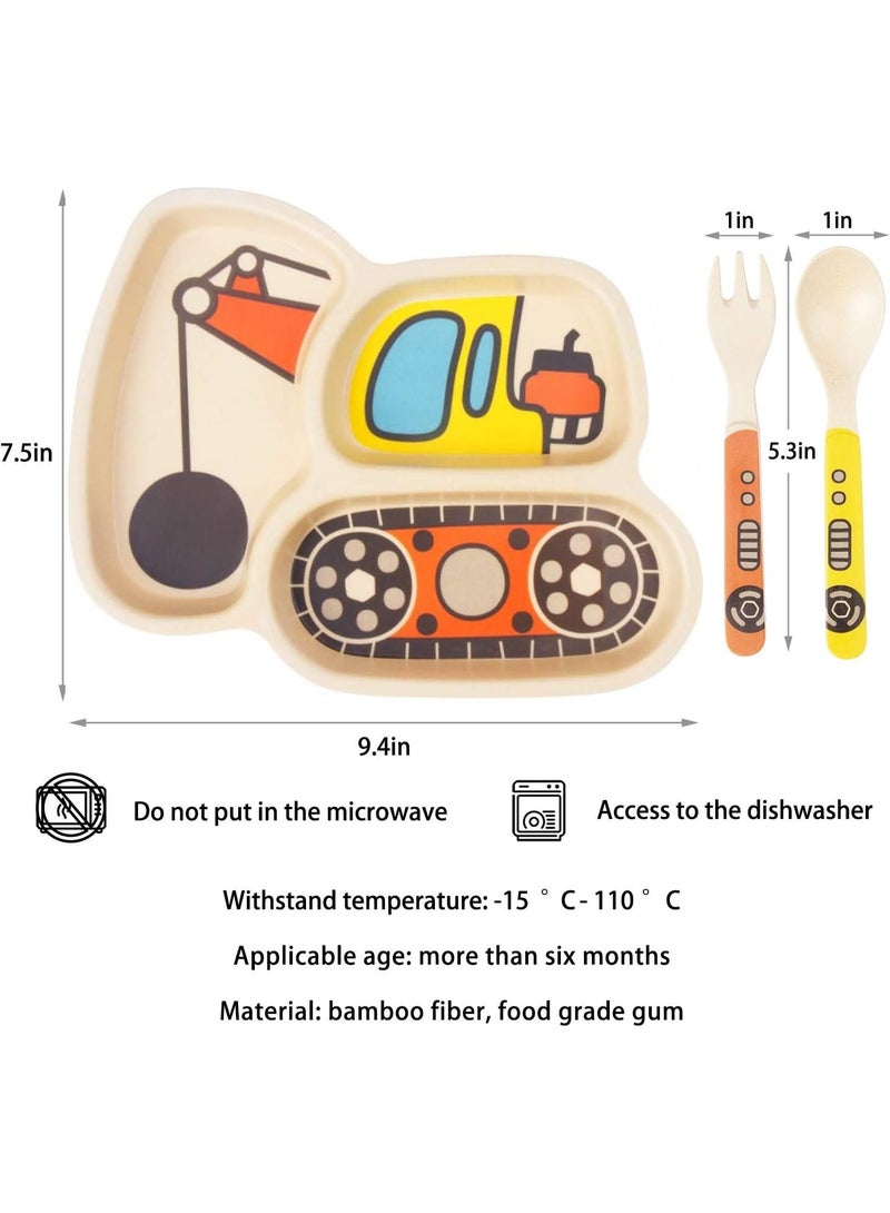 Lightening Kid Plate Set Bamboo Toddler Plates Dinnerware Dinner Dish Set Baby Feeding Spill Proof Divided Plate - Baby Spoon and fork 3-Piece Set for Kids and Toddlers Teaches Child Portion Control Ball machine - Image 3