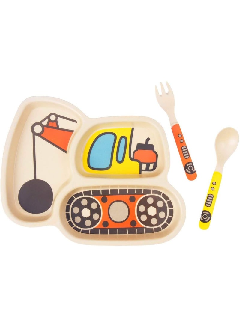 Lightening Kid Plate Set Bamboo Toddler Plates Dinnerware Dinner Dish Set Baby Feeding Spill Proof Divided Plate - Baby Spoon and fork 3-Piece Set for Kids and Toddlers Teaches Child Portion Control Ball machine - Image 2