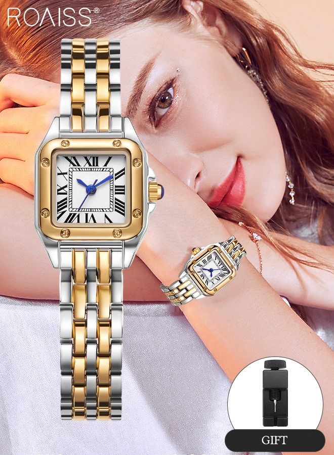 roaiss Women's Alloy Strap Quartz Watch Analog Display Small Square Roman Numerals Dial Waterproof Fashion Wristwatch as Gift for Ladies - Image 1