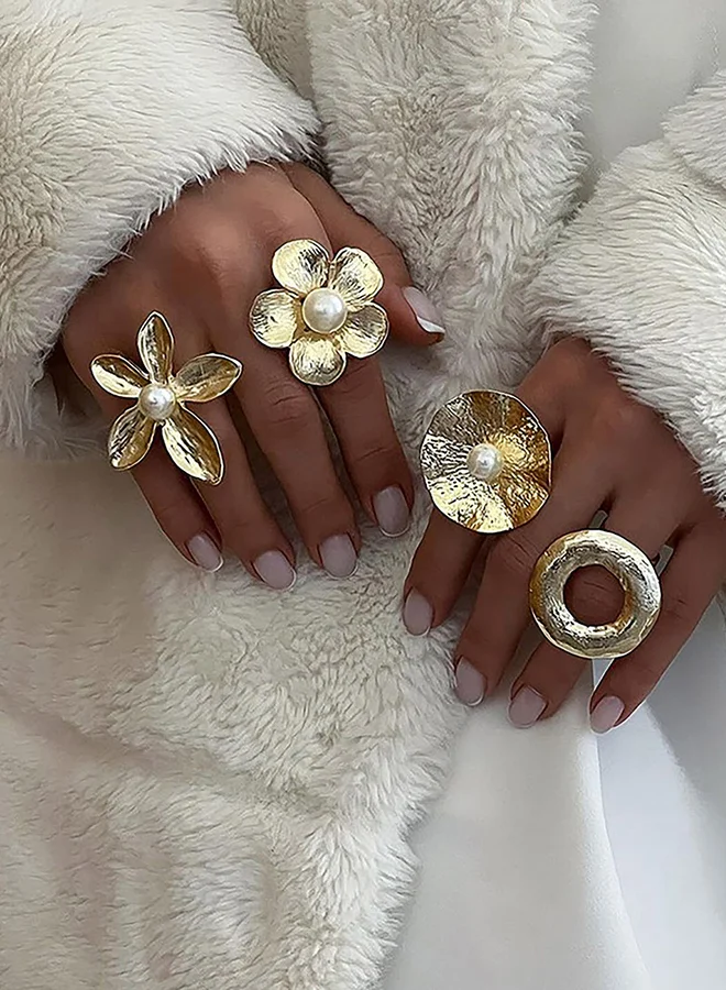 Take Two Faux Pearl Detail Flower Ring