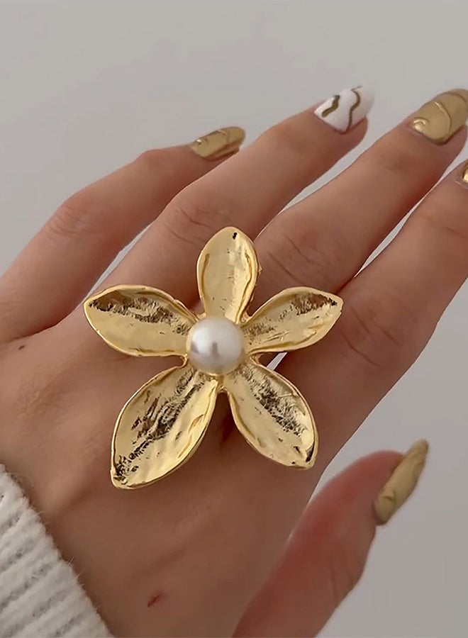 تايك تو خاتم زهرة بتفاصيل لؤلؤ صناعي - Image 1