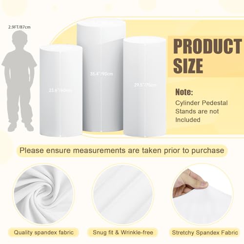 ROMANKAS White Cylinder Stand Cover Spandex Cylinder Pedestal Cover Set of 3 Round Pedestal Plinth Display Box Stand Stretchable Cylinders Covers Vintage Pillar Covers for Party Birthday Banquet Decor - Image 3