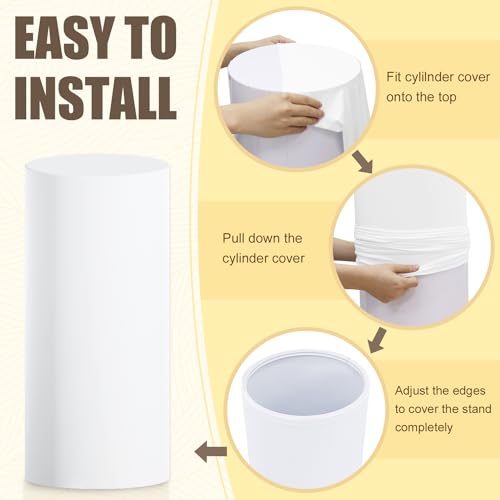 ROMANKAS White Cylinder Stand Cover Spandex Cylinder Pedestal Cover Set of 3 Round Pedestal Plinth Display Box Stand Stretchable Cylinders Covers Vintage Pillar Covers for Party Birthday Banquet Decor - Image 4
