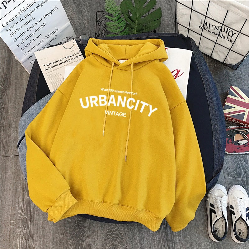 Winter Velvet Thick Hoodie Womens Loose Casual Long Sleeve Coat Yellow  - Image 1
