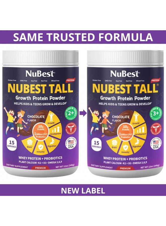 NuBest NuBest Tall Protein Powder for Kids & Teens - Whey Protein Powder - Chocolate Protein Powder Shake - Protein Drink with Probiotics, Omega 3-6-9, Vitamin D3 + K2, Calcium, Vitamin - 15 Servings