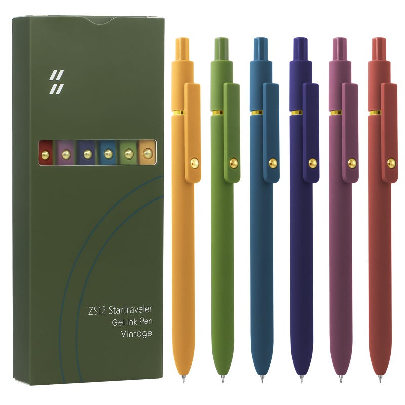 UIXJODO 6 Pcs Gel Pens 0.5mm Quick Dry Black Ink Pens Fine Point Smooth Writing Pens, Cute Office and School Supplies Gifts for Women Teacher Students (6 Pcs Vintage Gold) - Image 1