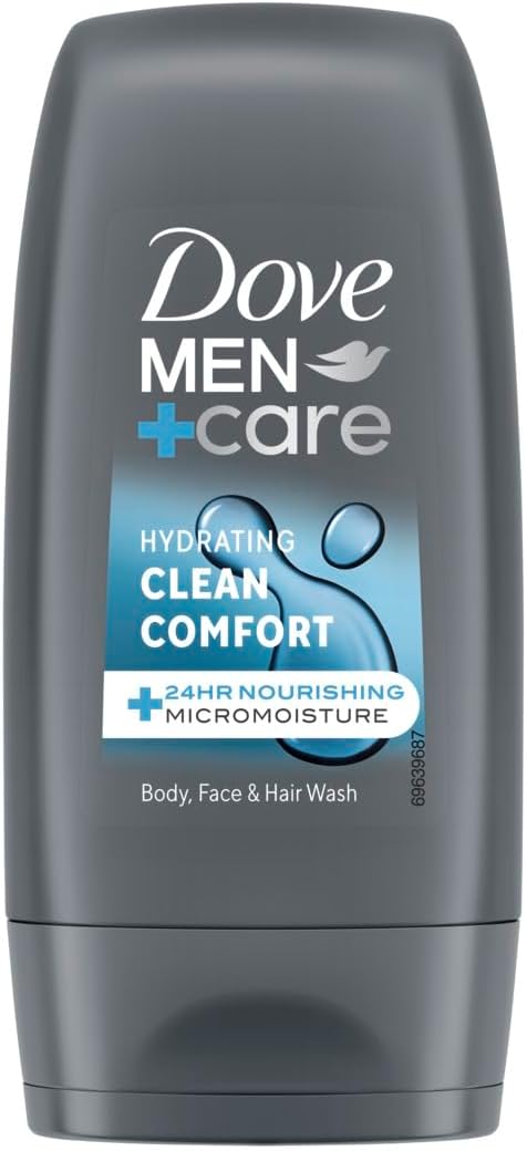 Dove MenCare Hydrating Clean Comfort 3in1 Hair Body and Face Wash with 24hour nourishing MicroMoisture technology body wash for men 55 ml