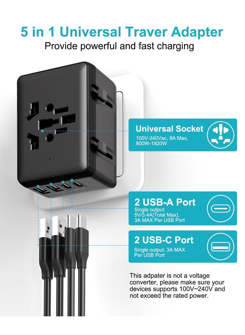 SYOSI Universal Travel Adapter Worldwide, Travel Plug Adapter Worldwide with 2 USB C & 2 USB Adaptor All in One International Travel Universal Charger Power Adapter for EU US UK AUS Multiple Countries - Image 3
