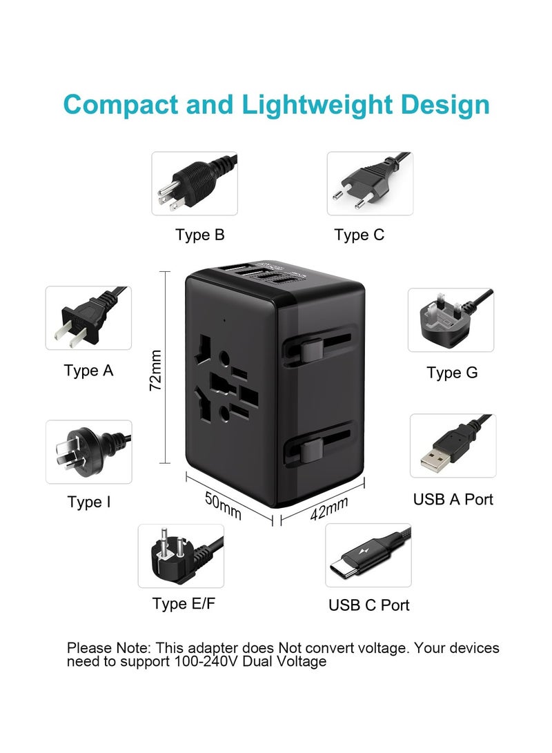 SYOSI Universal Travel Adapter Worldwide, Travel Plug Adapter Worldwide with 2 USB C & 2 USB Adaptor All in One International Travel Universal Charger Power Adapter for EU US UK AUS Multiple Countries - Image 4