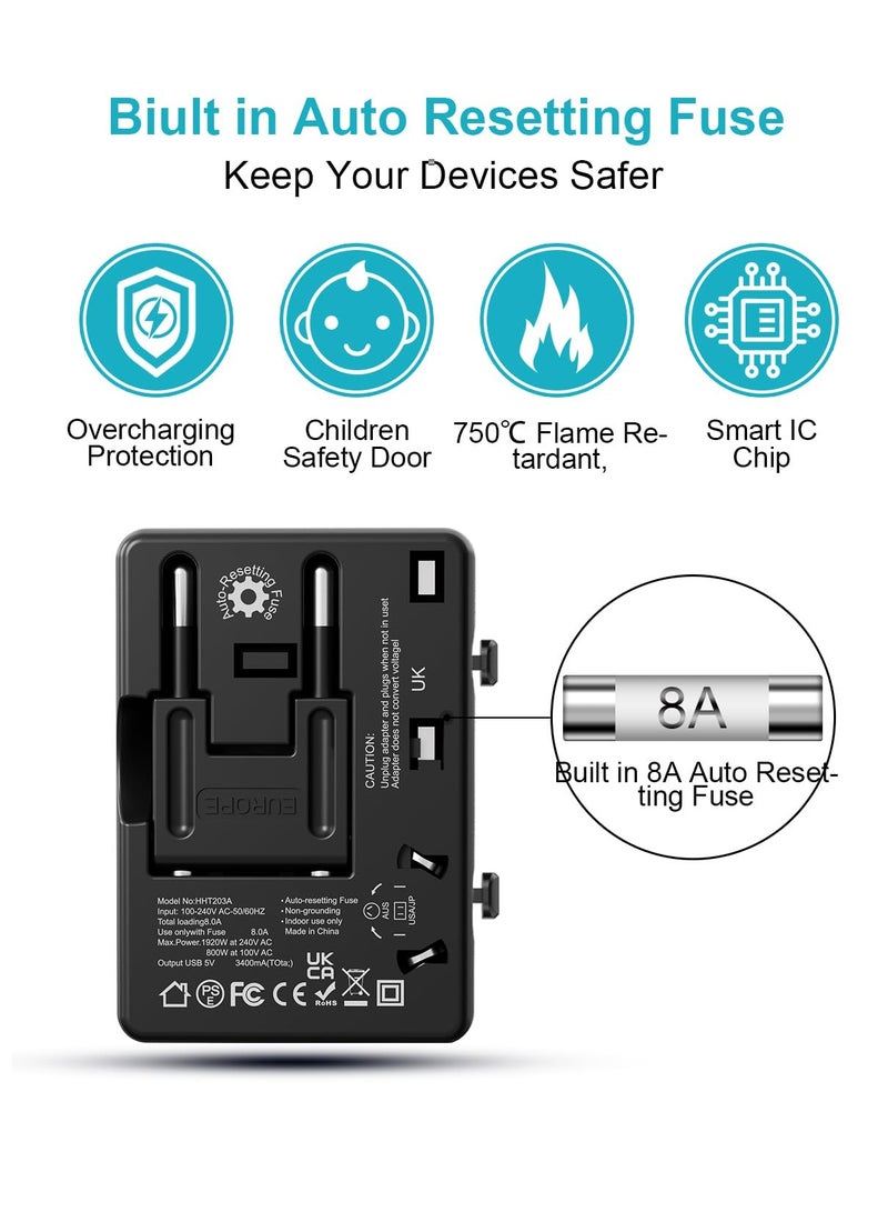 SYOSI Universal Travel Adapter Worldwide, Travel Plug Adapter Worldwide with 2 USB C & 2 USB Adaptor All in One International Travel Universal Charger Power Adapter for EU US UK AUS Multiple Countries - Image 5