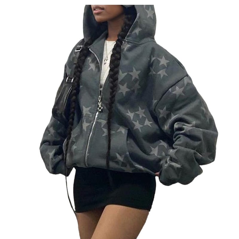 Sumleno Fairy Grunge Clothes Alt Emo Clothing Y2k Zip Up Hoodie Oversized Hooded Sweatshirt Harajuku Aesthetic Jacket (XL,A) - Image 1