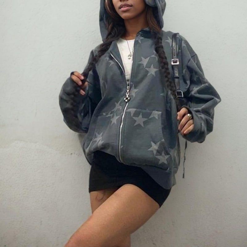 Sumleno Fairy Grunge Clothes Alt Emo Clothing Y2k Zip Up Hoodie Oversized Hooded Sweatshirt Harajuku Aesthetic Jacket (XL,A) - Image 2